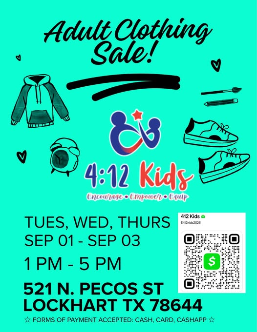 Adult Clothing Sale at 4:12 Kids