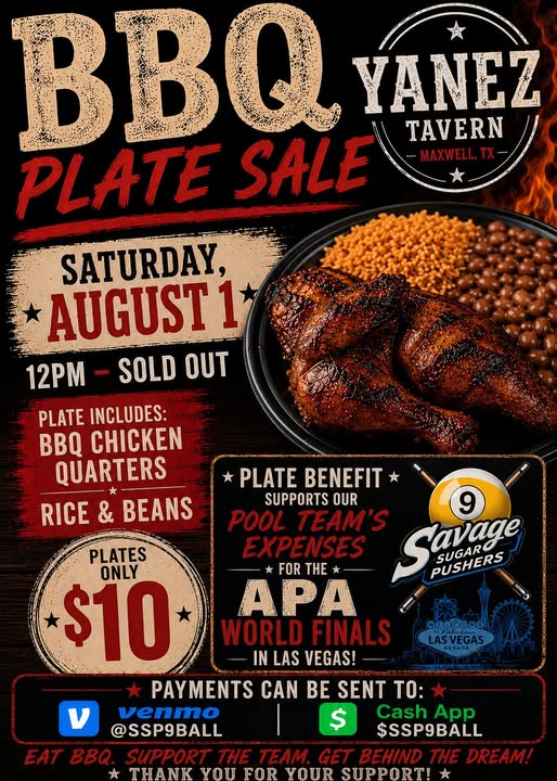 BBQ Plate Sale Supporting the Savage Sugar Pushers