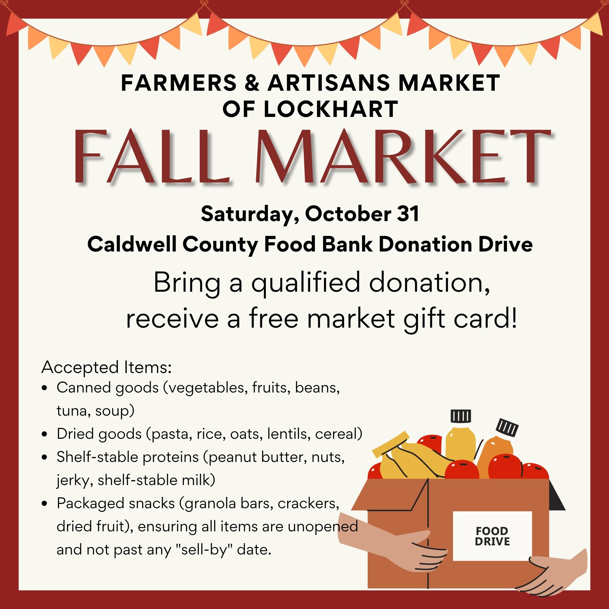 Farmers & Artisans Market of Lockhart – Fall Market & Food Bank Donation Drive