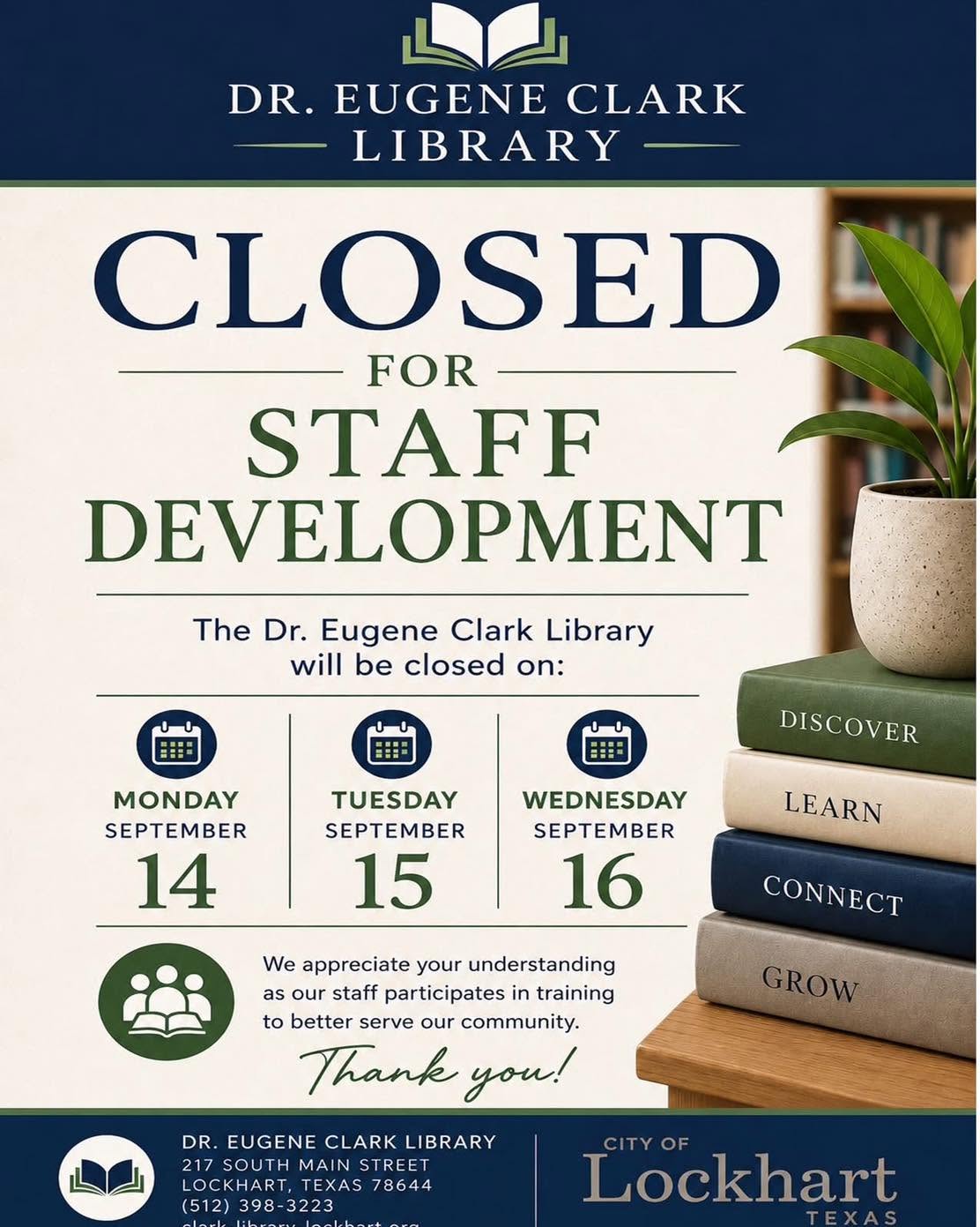 Library CLOSED for Staff Development
