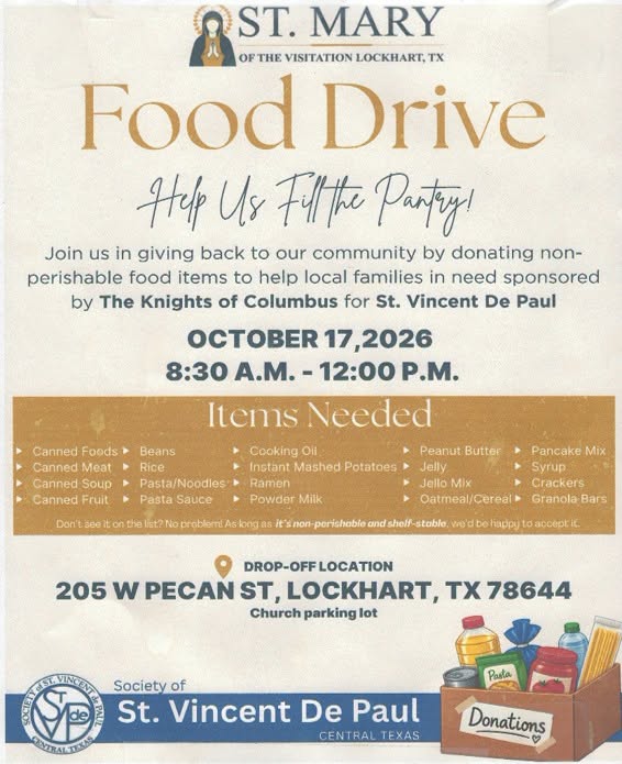 St. Mary’s Food Drive – Help Us Fill the Pantry