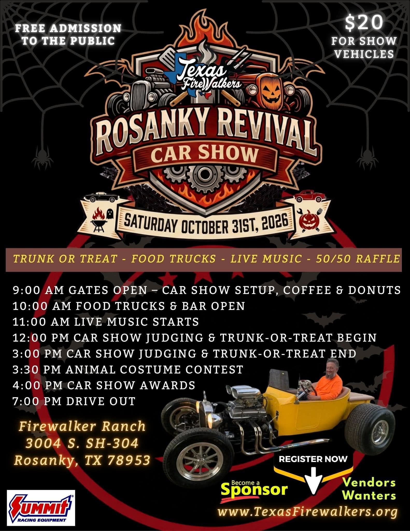 Rosanky Revival Car Show – Halloween at Firewalker Ranch